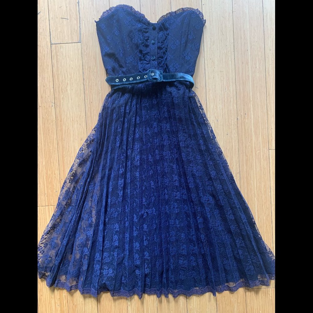 Betsy Johnson Navy Lace Strapless Dress